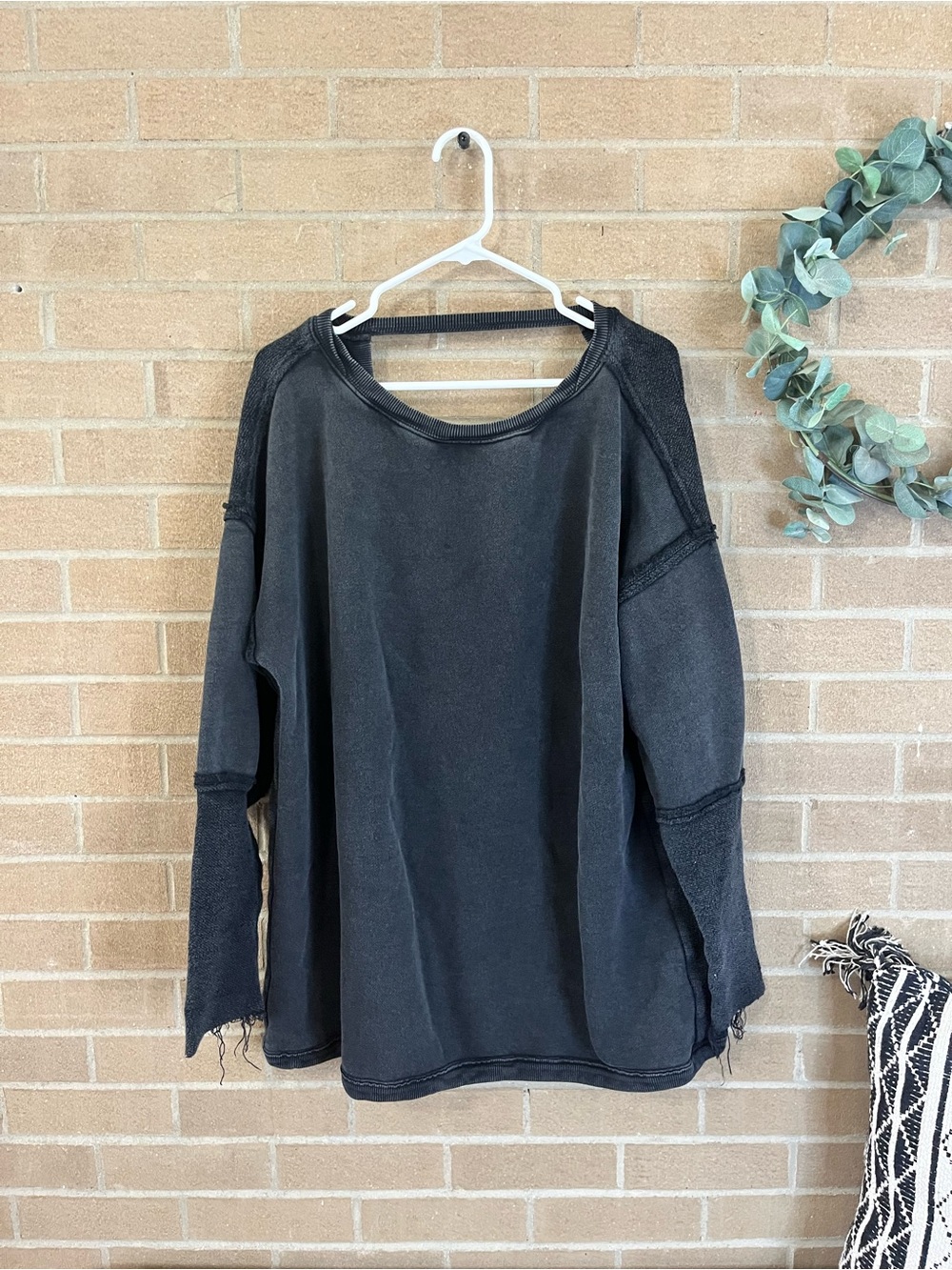 Free People Washed Black Scoop Neck Pullover